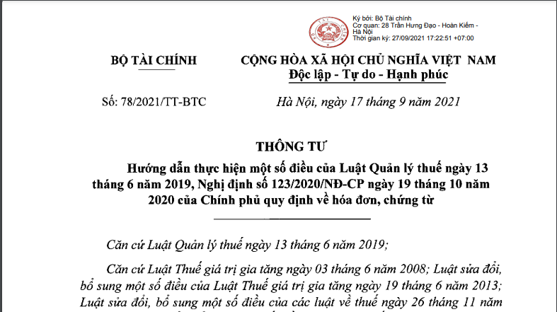 Đã có Thông tư 78/2021/TT-BTC về hóa đơn điện tử